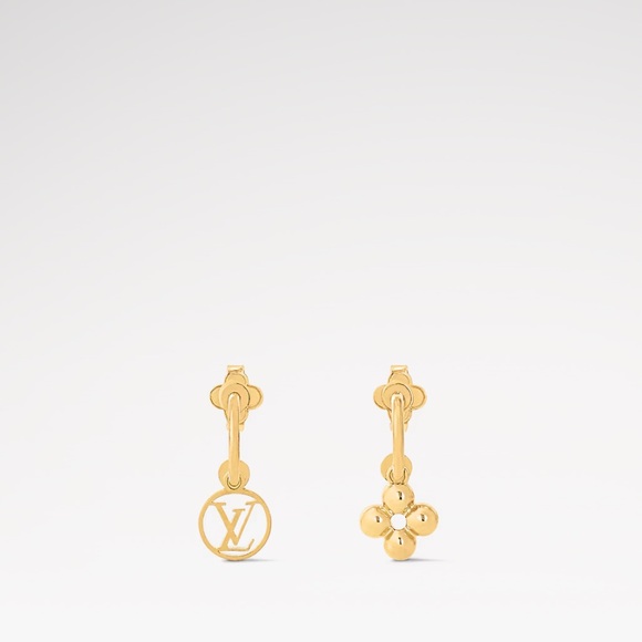 Louis Vuitton Gold Logo and Floral Earrings